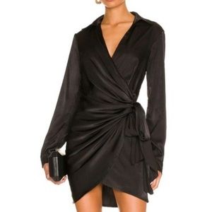 RARE Revolve House of Harlow 1960 Black Satin Wrap Draped Mini Dress- never worn